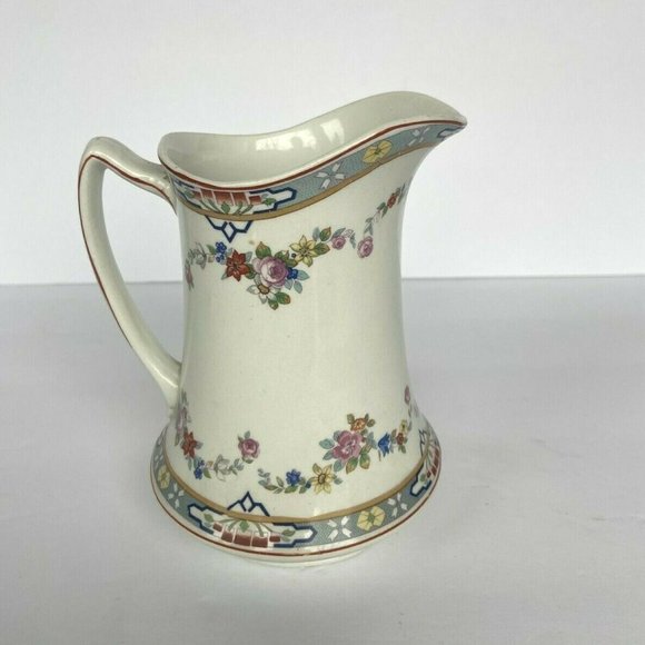 1920's W. H. Grindley England Dresden Pink Rose Print Art Deco Dairy Pitcher - Picture 2 of 10